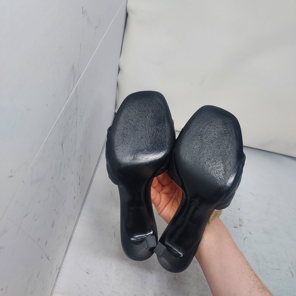 LOUIS VUITTON LV Monogram Black Embossed Revival Heel Sandal - Picture 2 of 13